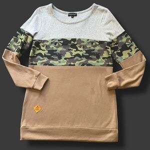 Simply Southern Gray and Tan Camo Top